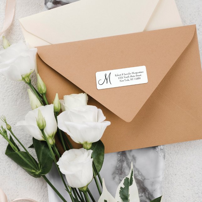 Etiqueta Elegante dirección simple de monograma blanco y ne (Subido por el creador)