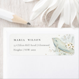 Etiqueta Elegante dirección Verde azulada de pescado floral