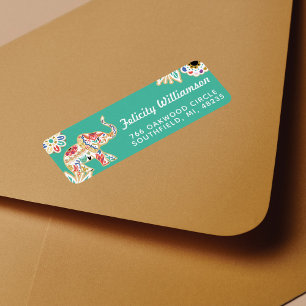 Etiqueta Elegante Diseño de Elefante Ornato Decorativo Flor