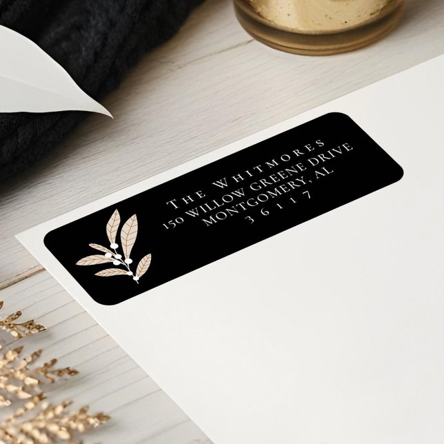 Etiqueta Elegante diseño moderno de hojas de arándano blanc (Elegant Modern Floral White Cranberry Leaf Design Label)