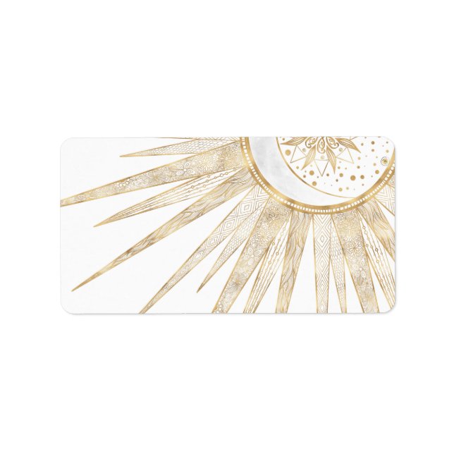 Etiqueta Elegante Doodles dorados Sun Moon Mandala Diseño (Frente)