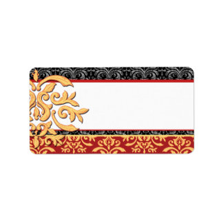 Etiqueta Elegante dorado Damasco Ornamental Rojo y Oro