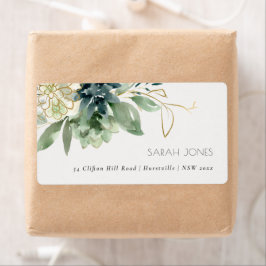 Etiqueta Elegante Dusky Blue Green Suculage Address