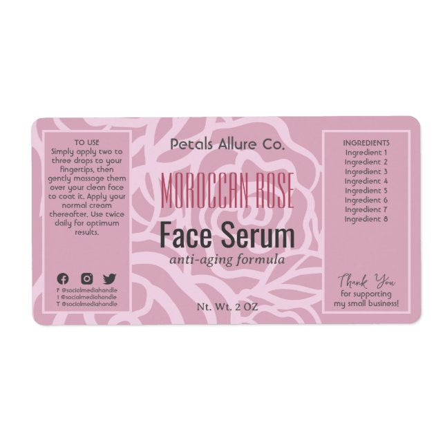 Etiqueta Elegante Dusky Rosa Rosa Face Aceite de pelo Séric (Frente)