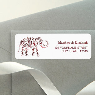 Etiqueta Elegante elefante burgundy boda india