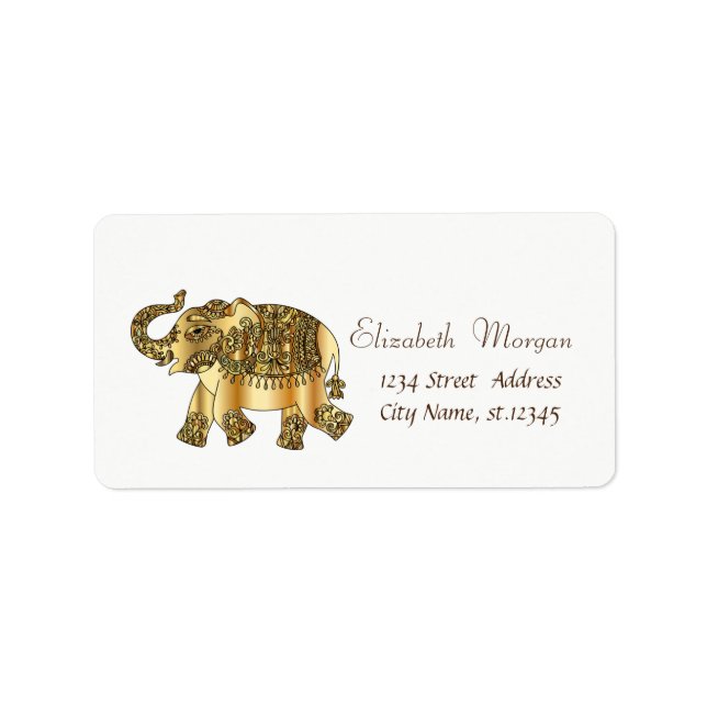 Etiqueta Elegante elefante floral Gold Paisley (Frente)