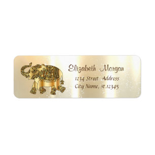 Etiqueta Elegante, elegante dorado, paisley elefante