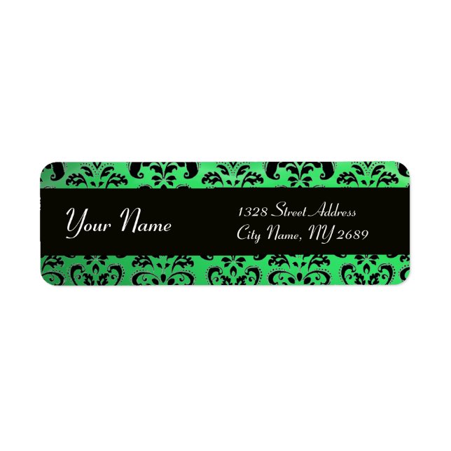 ETIQUETA ELEGANTE EMERALD GREEN DAMASK NEGRO (Frente)