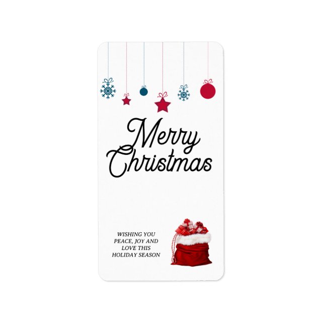 Etiqueta Elegante en blanco y rojo | Feliz Navidad (Frente)