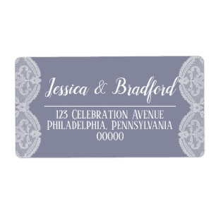 Etiqueta Elegante encaje blanco nostálgico   Boda azul acer