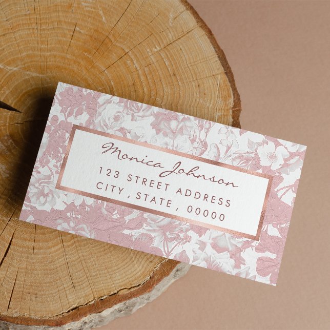 Etiqueta Elegante encaje florido de color rosa y giratorio (Elegant girly trendy pink coral white floral)