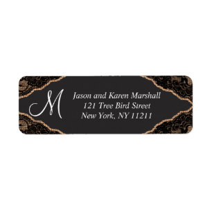 Etiqueta Elegante encaje negro en Burlap Jute