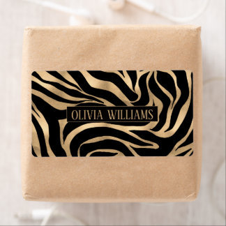 Etiqueta Elegante Estampado Animal de Cebra de Oro Metálico