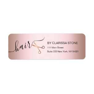 Etiqueta Elegante estilista moderno de tijeras rosa doradas