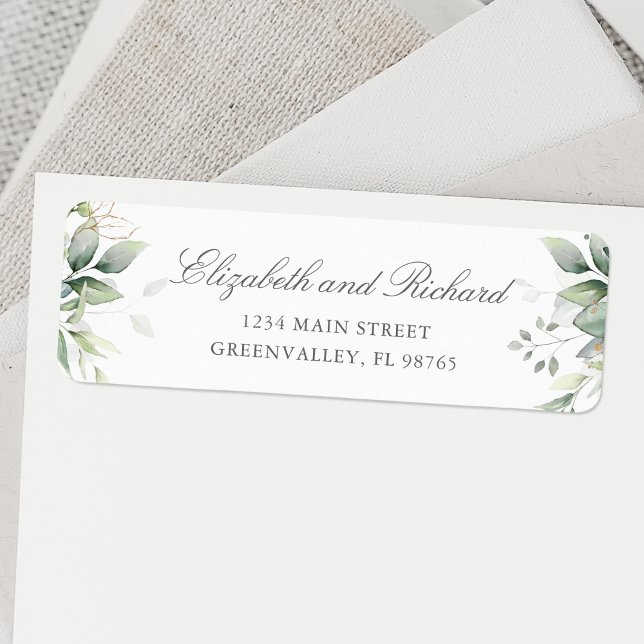 Etiqueta Elegante Eucalyptus deja el retorno de la vegetaci (Let your return address be a work of art with this personalized eucalyptus leaves greenery label.)