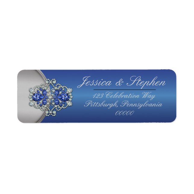 Etiqueta Elegante Faux Diamonds Sapphire Clasps Boda Azul (Frente)