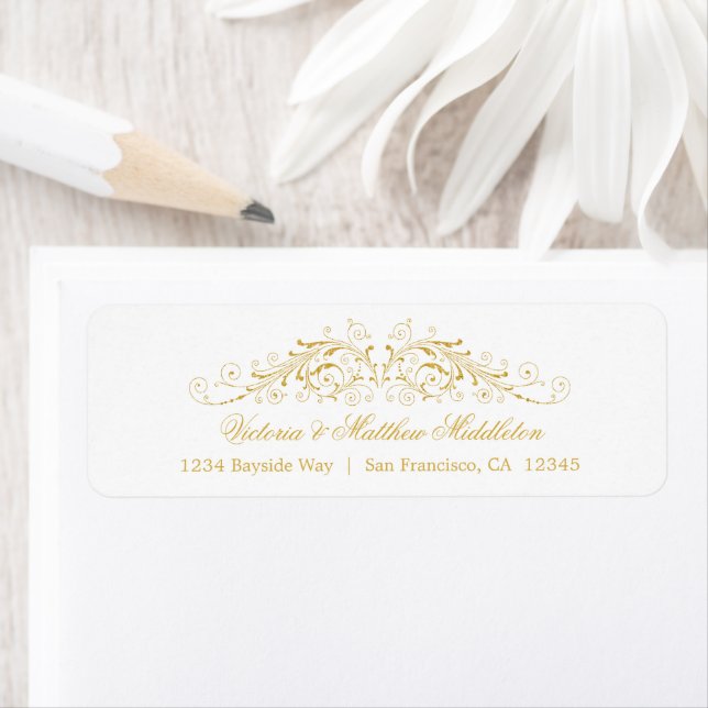 Etiqueta Elegante Faux Gold Flourish (In situ)