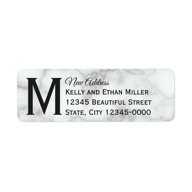 Etiqueta Elegante Faux White Marble Monogramada Nueva direc (Frente)