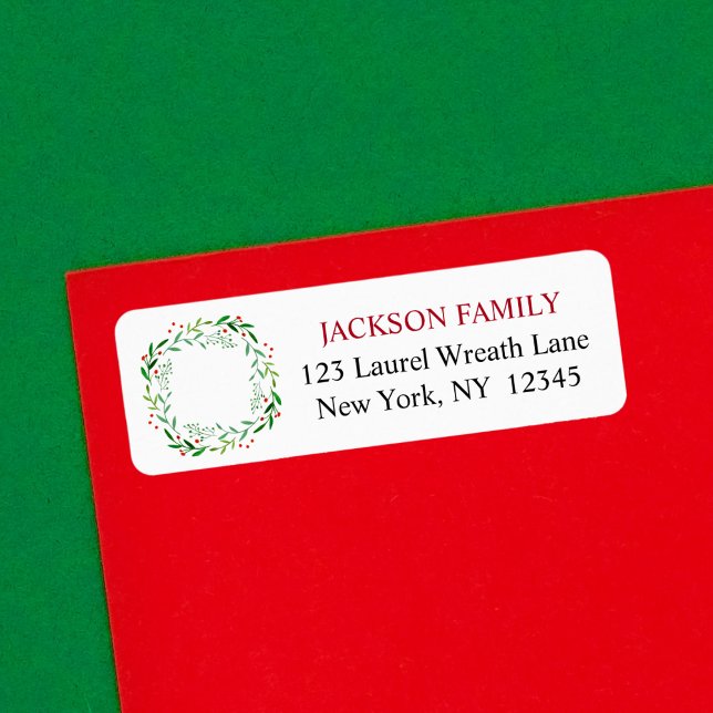 Etiqueta Elegante Felices Fiestas Navidades Laurel Wreath (Subido por el creador)