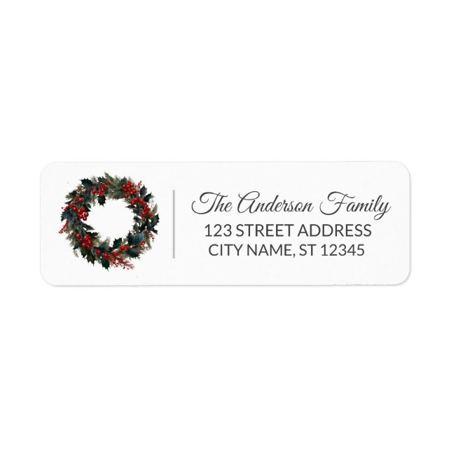 Etiqueta Elegante Feliz Navidad Holly Wreath (Frente)