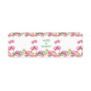 Etiqueta Elegante Flor de Loto en Acuarela Rosa