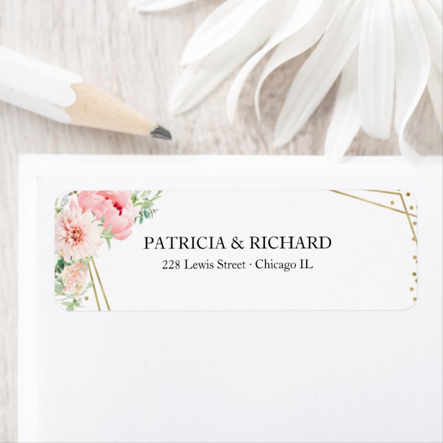 Etiqueta Elegante Floral Beige Geométrico Dorado (In situ)