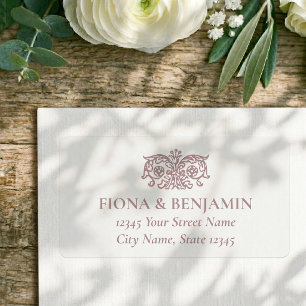 Etiqueta Elegante Floral Bodas Rosa Polvo Dirección de Devo