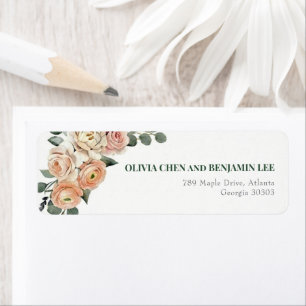 Etiqueta Elegante Floral de Melocotón y Rejilla Dorada de D