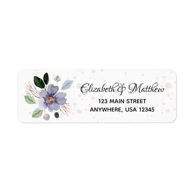 Etiqueta Elegante Floral Púrpura de Dirección de Devolución (Frente)