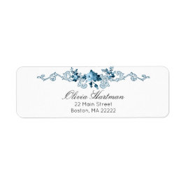 Etiqueta Elegante floral rococó francesa azul y blanca