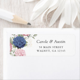 Etiqueta Elegante Floral Rosa y Azul Marino Hydrangea Direc