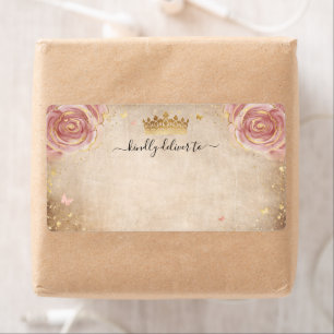 Etiqueta Elegante floral Rubor Rosa Rosa Gold Crown Shippin