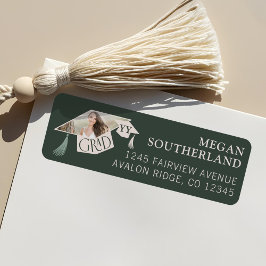 Etiqueta Elegante foto moderna de graduación con tapón y ta