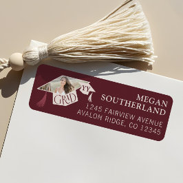 Etiqueta Elegante foto moderna de graduación con tapón y ta