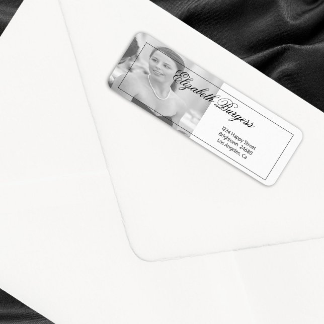Etiqueta Elegante foto personal dirección blanco negro (Subido por el creador)