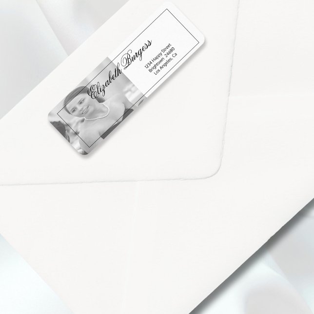 Etiqueta Elegante foto personal dirección blanco negro (Subido por el creador)