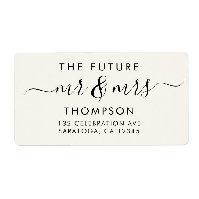 Etiqueta Elegante futuro MR y MRS Script marfil moderno (Frente)