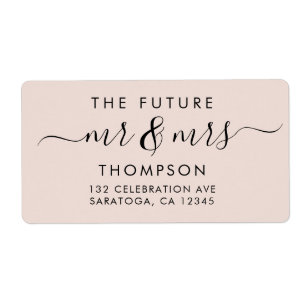 Etiqueta Elegante futuro MR y MRS Script moderno Rubor rosa