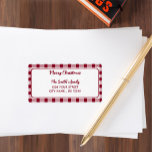 Etiqueta Elegante Gingham | Merry Christmas Return Address<br><div class="desc">Etiqueta de la dirección de retorno de la caligrafía "Feliz Navidad" Este diseño presenta vacaciones de enlucido rojo y blanco y texto personalizado.</div>