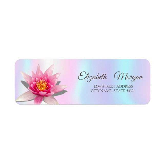 Etiqueta Elegante Glamorosa acuarela Lotus Holográfico (Frente)
