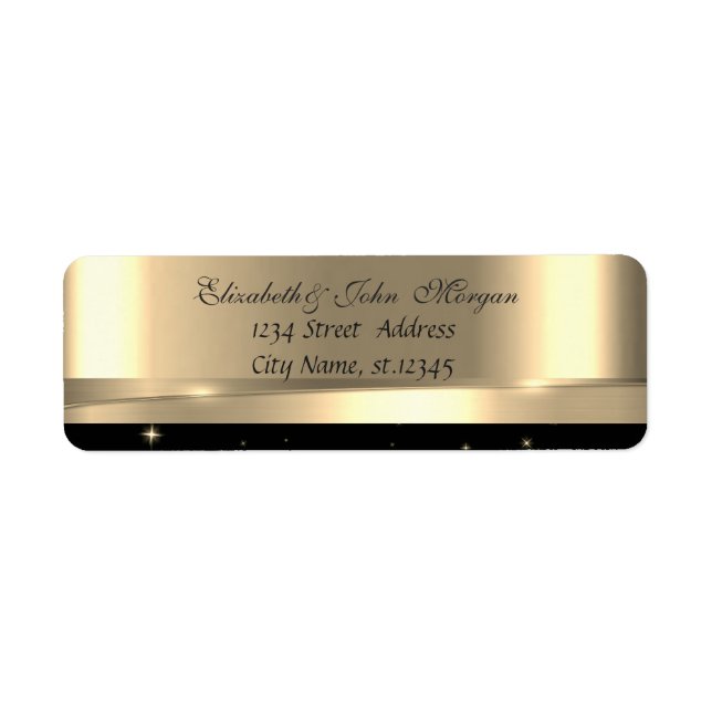 Etiqueta Elegante Glamoroso Elegante Oro Negro brillante (Frente)