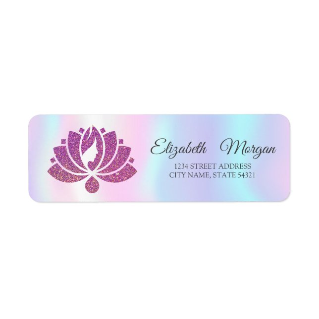 Etiqueta Elegante Glamoroso Lotus Chica Holográfico (Frente)