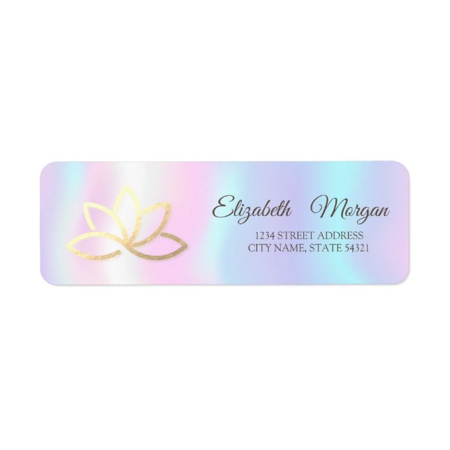 Etiqueta Elegante Glamoroso Oro Lotus Holográfico (Frente)