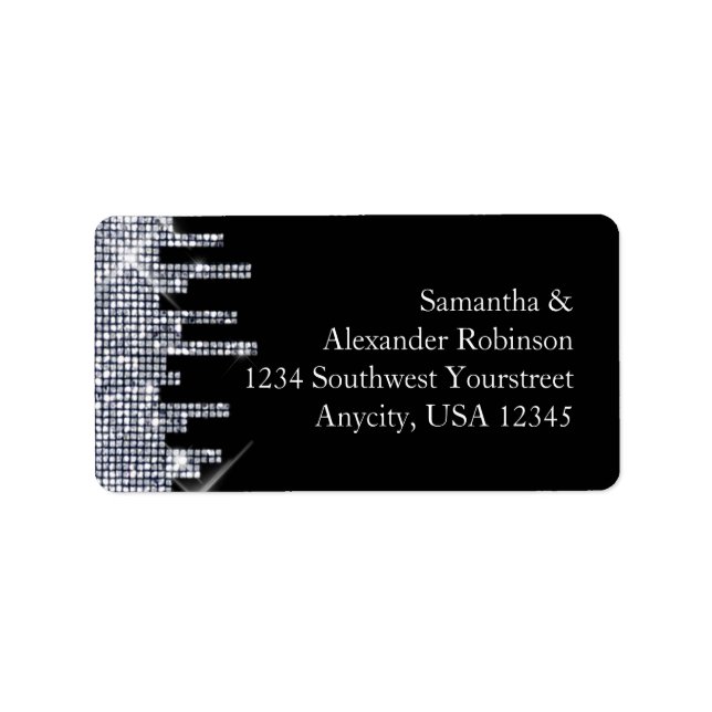 Etiqueta Elegante glamur negro/plateado Purpurinoso (Frente)