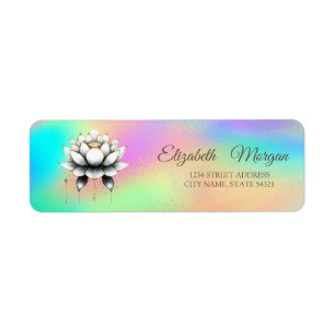 Etiqueta Elegante Glamuroso Loto Blanco Arcoíris Holográfic
