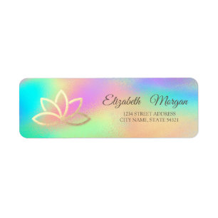 Etiqueta Elegante Glamuroso Loto Dorado Holográfico Arcoíri