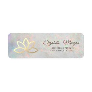Etiqueta Elegante Glamuroso Oro Lotus Holográfico Ópalo