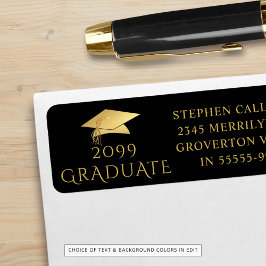 Etiqueta Elegante Graduado Black Gold Cap Return Address