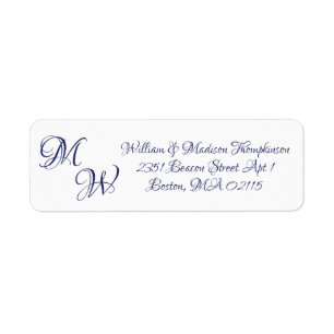 Etiqueta Elegante guión azul marino personalizados iniciale