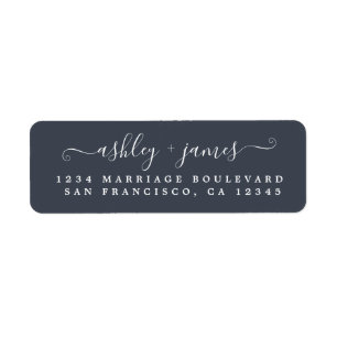 Etiqueta Elegante guión Dark Blue Boda Return Address